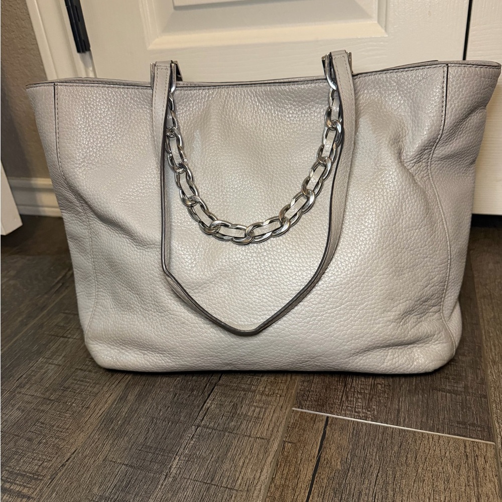 Michael Kors Light Gray Pebbled Leather Chain-Accent Tote - Picture 4 of 15